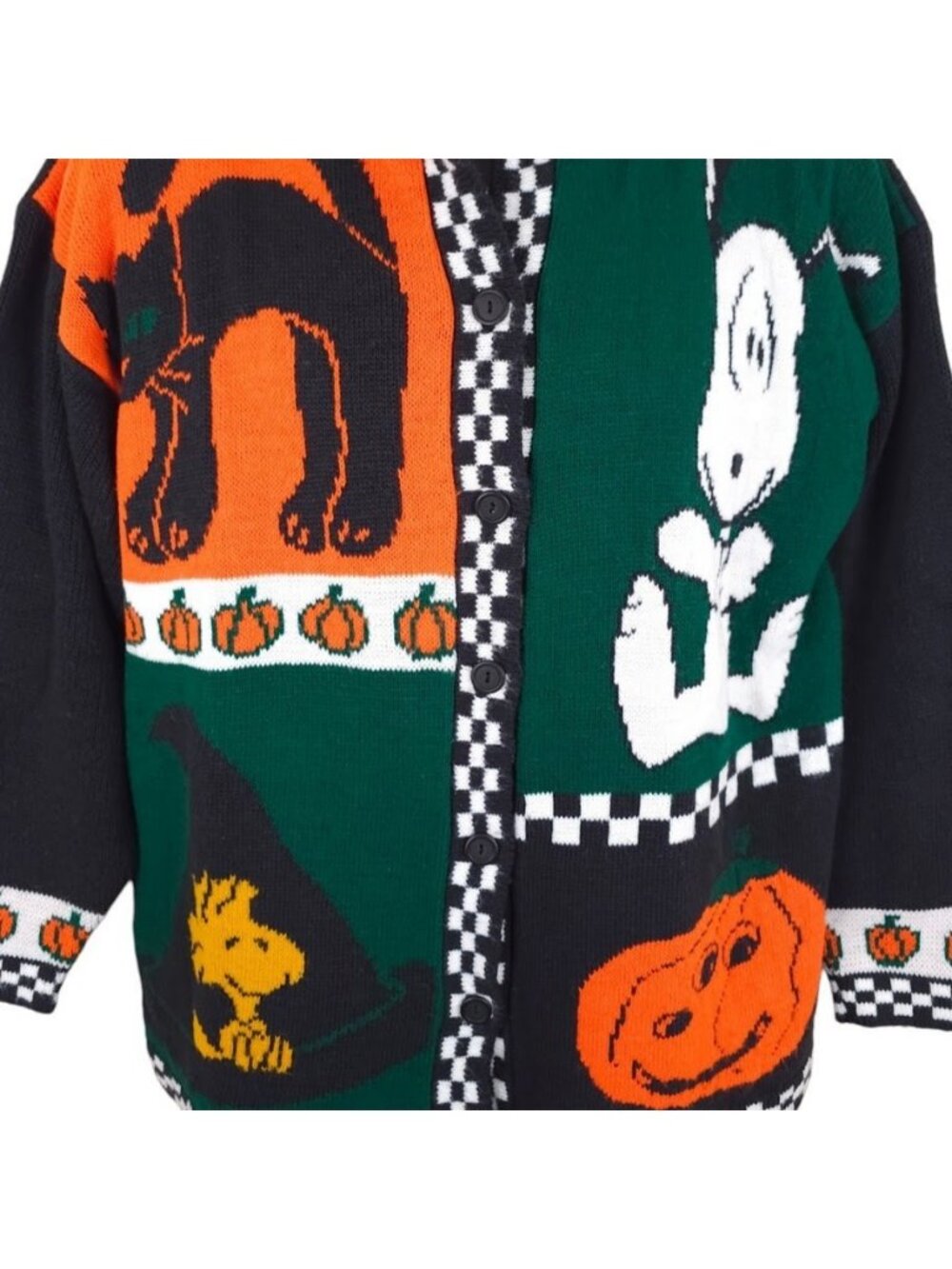 Vintage Snoopy Halloween Cardigan Sweater Womens Size Large 90s Patchwork